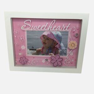 MALDEN Sweetheart Baby Picture Frame Pink Flowers 4x6 Photo 10x8 White Wood NIB
